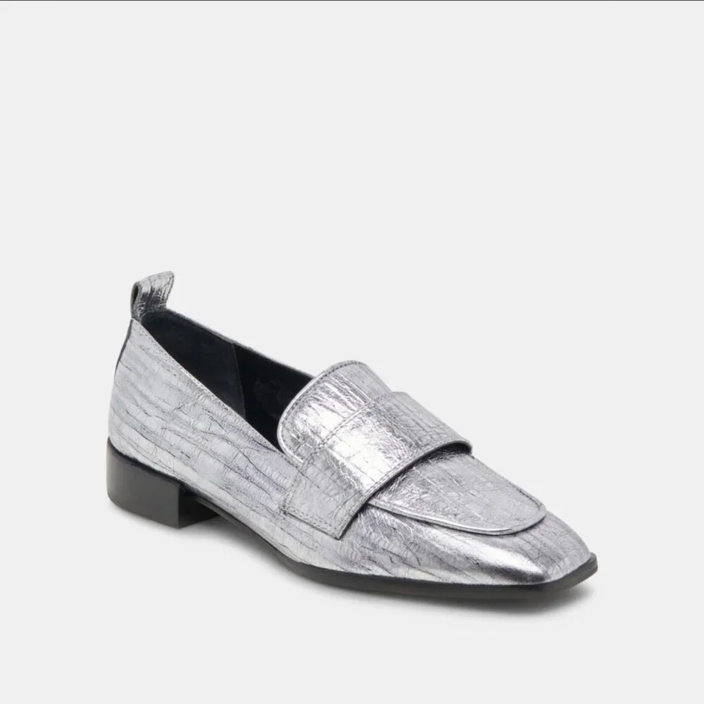 Dolce Vita Nygel Graphite Metallic Leather Loafers